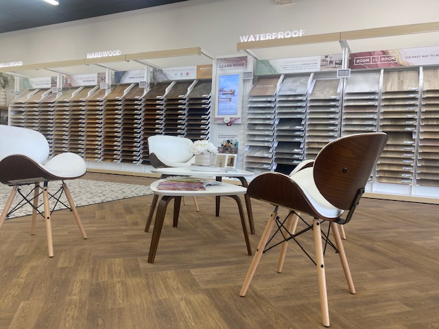 hardwood waterproof flooring displays in flooring store burlington